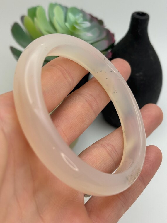 White Agate Bangle Set: Small Size with Black Hem… - image 4