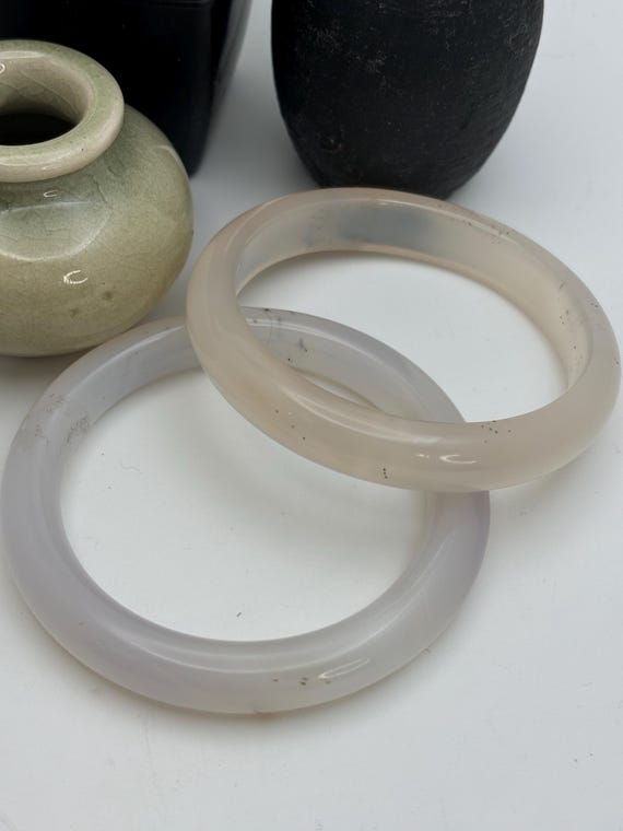 White Agate Bangle Set: Small Size with Black Hem… - image 6