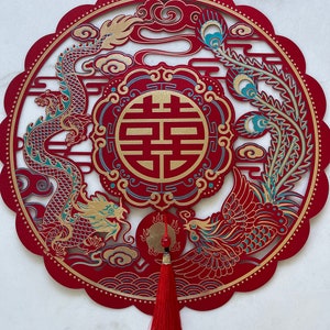 2 Segni Rossi della Doppia Felicità Decorazione da Parete per Matrimonio Cinese Asiatico Vietnamita Cinese Decorazione da Parete per Matrimonio della Doppia Felicità Cerimonia del Tè