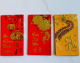 18 Vietnamese New Year Red Lucky Envelopes: Large Size Bao Li Xi