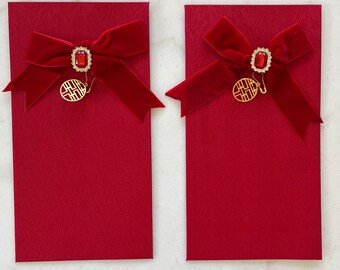 4 Pieces Vietnamese Chinese Wedding Red Lucky Envelopes ( large Size 8.5"x 5")_ Bao Li Xi Cuoi Size Lon| Bao Li Xi Tet | Bao Nap Tai