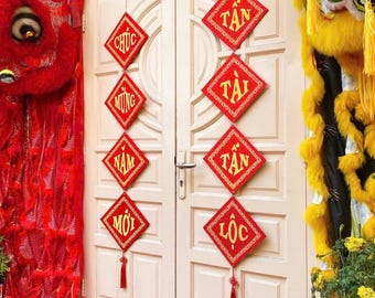 Vietnamese Lunar New Year Couplets: Red Velvet Tet Decorations