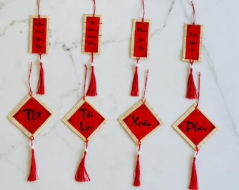 Vietnamese Lunar New Year Red Knot Ornaments - Set of 8