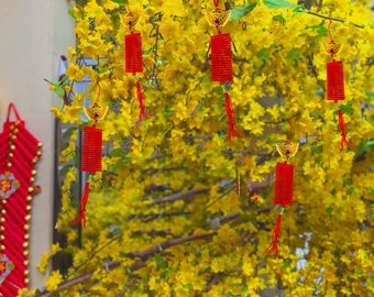 Lunar New Year Red Knot Ornaments: Vietnamese Hanging Decorations, Set of 5