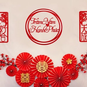 Ensemble de décoration murale de mariage asiatique vietnamienne rouge double bonheur, décor de cérémonie du thé
