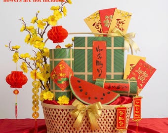 Vietnamese Lunar New Year Decoration-Vietnamese New Year Greetings -Tet Decor- Set Banh Tet/ Banh Chung/ Dua Hau Trang Tri Tet