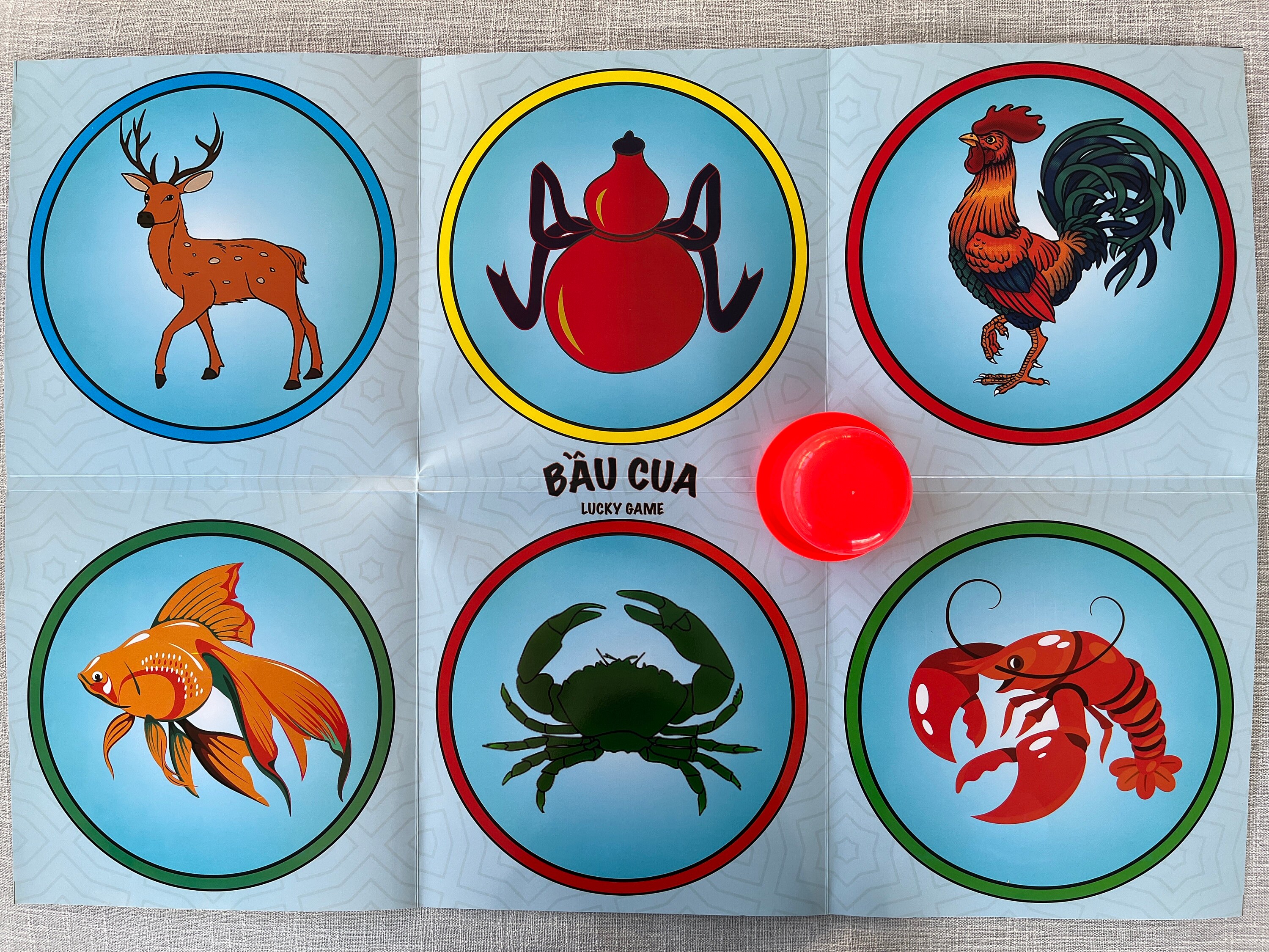 Gourdcrabshrimpfish Game With A Dice Shaker Vietnamese Bau Cua Ca