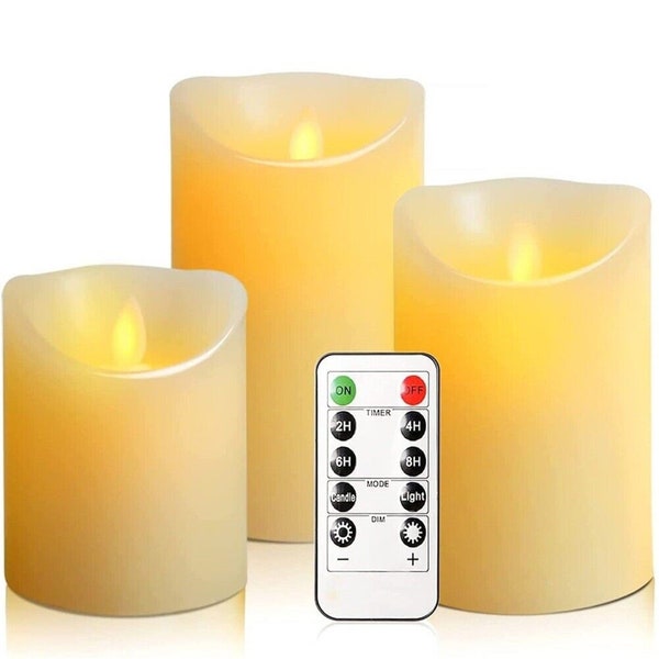 3PK LED Flameless Candles Wax Pillar Battery Operated Candle Remote Control Timer