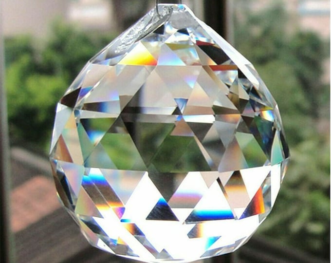 Faceted Crystal Ball Suncatcher: Rainbow Prism Feng Shui Decor