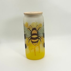 20oz/25oz Ombre Glass Jar with Bamboo Lid & Straw | Reusable Bubble Tea Cup | Iced Coffee Bee Cup | Aesthetic Drinkware Gift