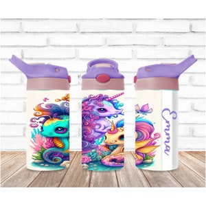 Unicorn Creature Sublimation 12 oz Sippy Cup Double Wall Stainless Steel Tumbler, Kid Tumbler, Bottle Water
