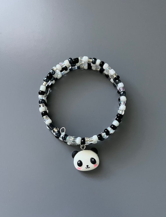 Black Beaded Panda Gold Bracelet for Kids