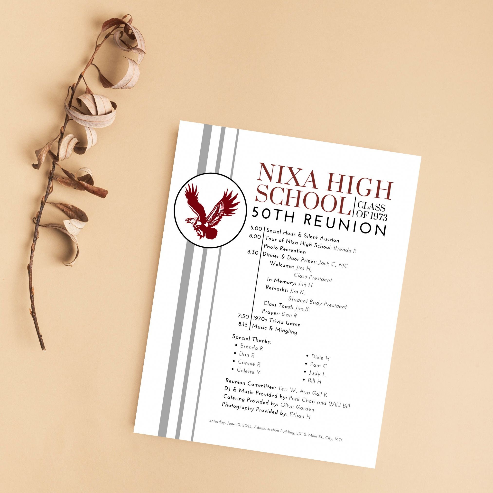 High School Reunion Program