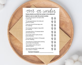Over or Under Wedding Shower Game