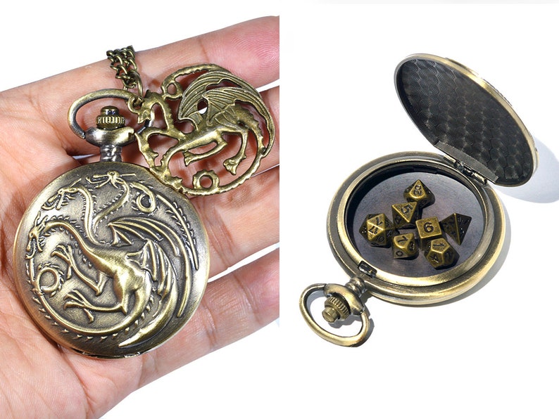 Dragons Pocket Watch Case Dnd patry min brass dice set metal dice 5mm size image 1