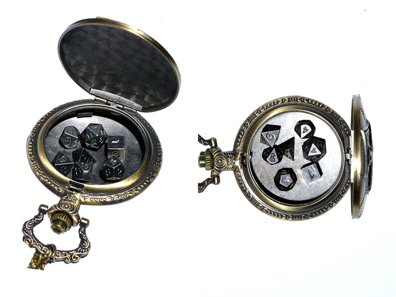 Dragons Pocket Watch Case Dnd patry min brass dice set metal dice 5mm size image 5