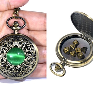 Flower Pocket watch case with metal For dnd dice set for dnd party with chain