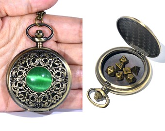 Flower Pocket watch case with metal For dnd dice set for dnd party with chain