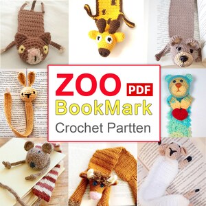 8PCS ZOO PDF Bear Deer Cat Cow Mouse Crochet Bookmark Pattern, Knitted Amigurumi Deer, Best Gift for Book Lovers