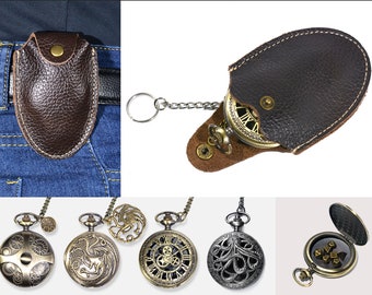 Leather case with 7 metal dnd 5mm dice set and pocket watch case