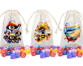 Handgemaakte Connton Drawstring Pouch voor DND Dice Storage-Cotton Dragon Dice Bag-CottonTarot Bag-White Dice Bag-Dice Bag