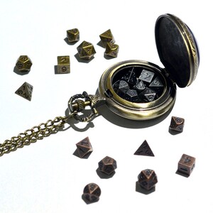 Roman Style Pocket watch Shell with metal dice for dnd patry with 45cm chain 5mm dice image 4