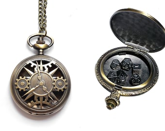 Gear Steampunk Pocket Watch Case 7-die Metal Micro Polyhedral Dice Set -For DnD Dice D&D Dice Set  For Party