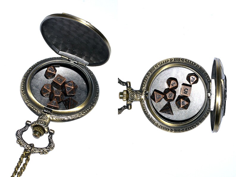 Dragons Pocket Watch Case Dnd patry min brass dice set metal dice 5mm size image 4