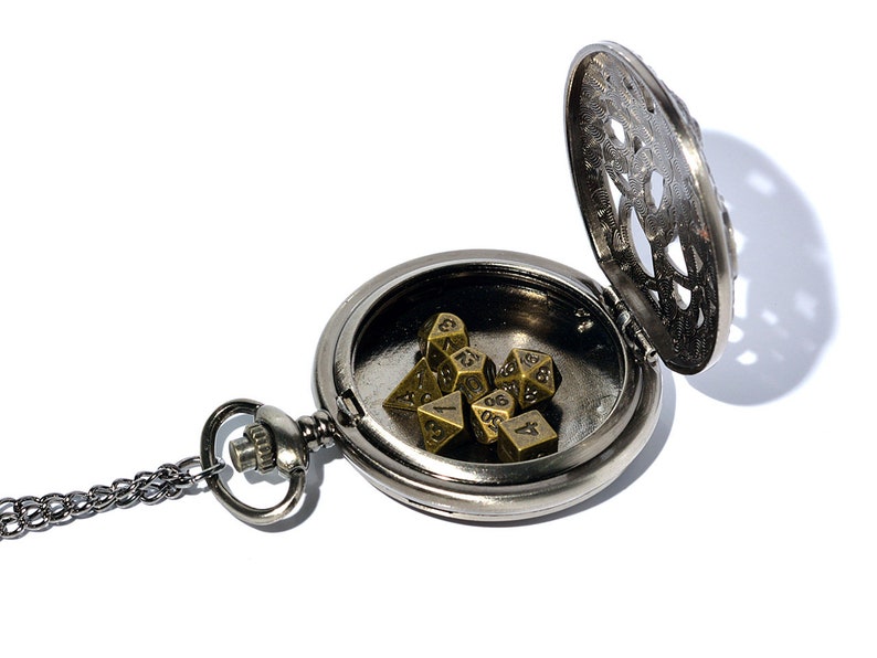 Montre de poche à quartz vintage avec couvercle creux, pieuvre rétro, bronze, avec 7 dés en laiton de 5 mm image 6