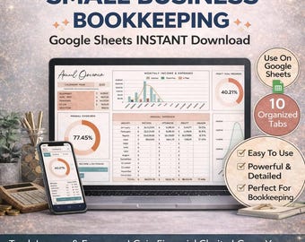 Ultimate Small Business Bookkeeping Spreadsheet | Income Expense Tracker | Profit Dashboard | Google Sheets Excel Financial Template