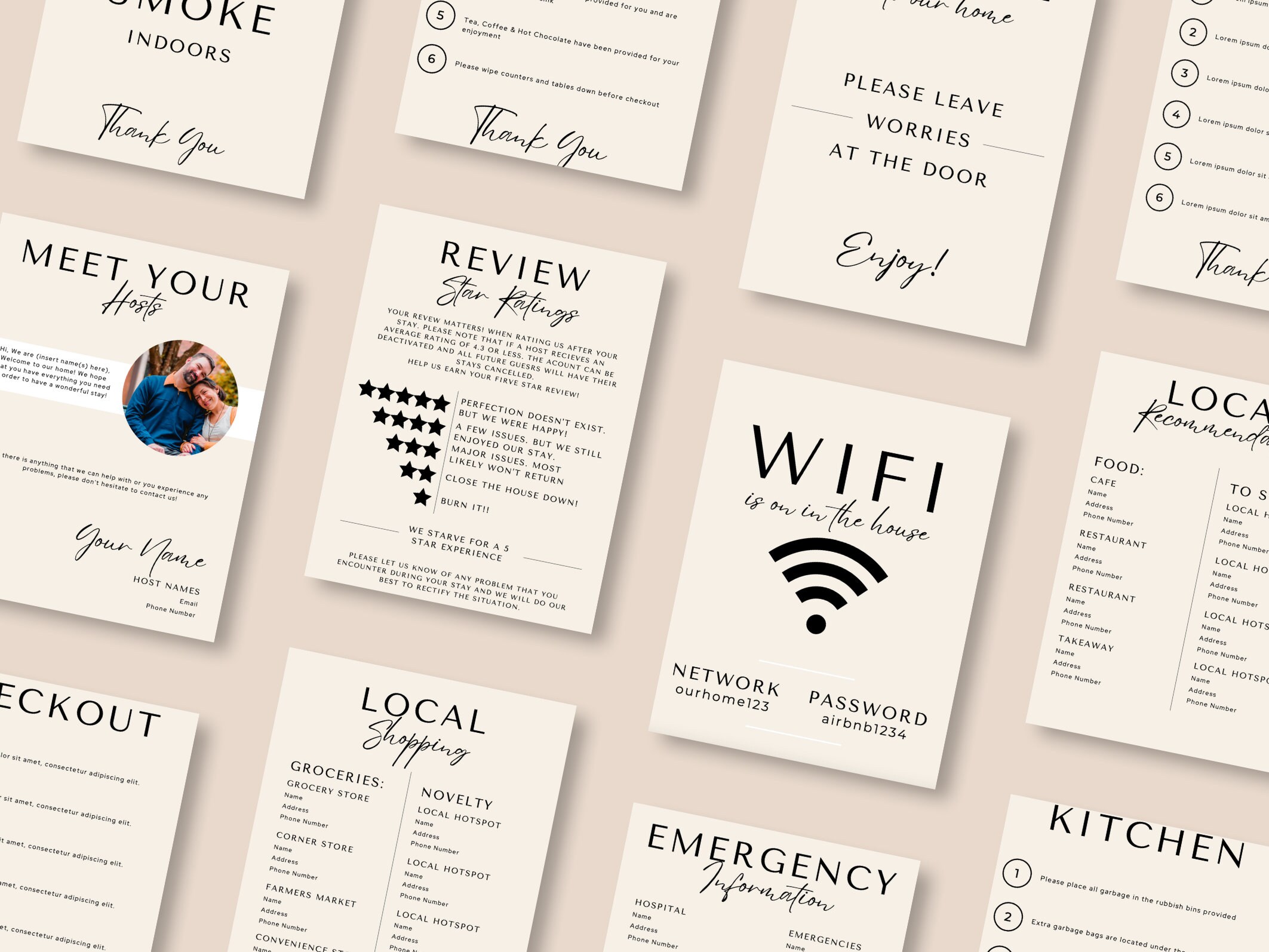 Editable Sign Bundle Host Templates House Rules Wifi Sign Welcome Sign ...