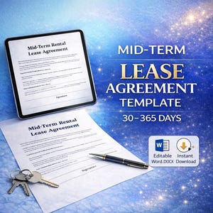 Mid-Term Rental Lease Agreement | Furnished Rental | Corporate Housing | Landlord Forms | Move-In Checklist | Editable | Instant Download