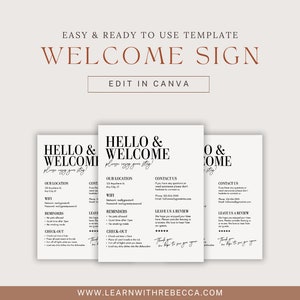 Editable Welcome Sign | Host Templates | House Rules | WiFi Sign | Vacation Rentals | Short Term Rentals | Hosting