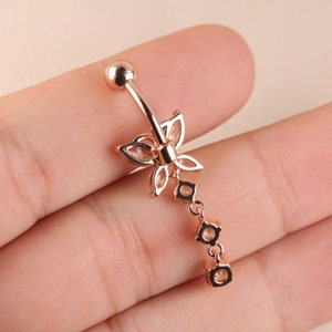 14G 316L Steel CZ Butterfly Belly Button Ring Belly Piercing 10mm Navel Ring Silver Belly Bar Belly Piercing Dangle Belly Button Ring image 6