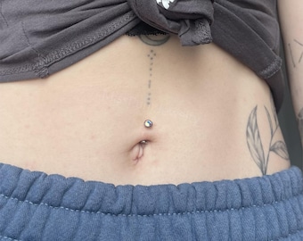 14G F136 Titan schillernder CZ Fat Floating Belly Ring | Bauchstange mit innerem Faden | AB CZ Bauchnabel Ring | Bauchnabel Ring 6/8/10/12/14mm