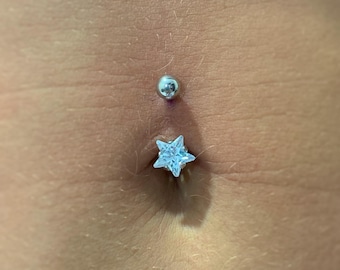 14G Sterling Silver Star CZ Belly Button Ring| Waterproof Belly Bar| Never Getting Green Belly Ring| Fresh piercing navel jewelry 1.6*8/10mm