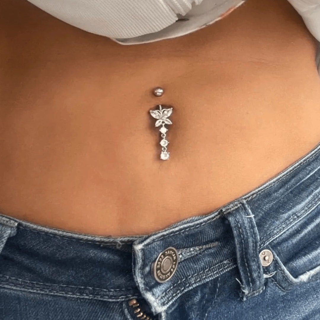 14G 316L Steel CZ Butterfly Belly Button Ring Belly Piercing - Etsy Finland