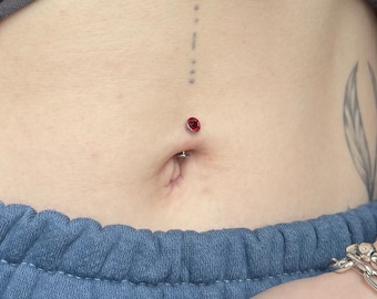 14G Red Fat Belly Ring| Titanium Navel Jewelry| Internally Threaded Belly Ring| Floating Belly Button Bar| Comfortable Waterproof Belly Ring