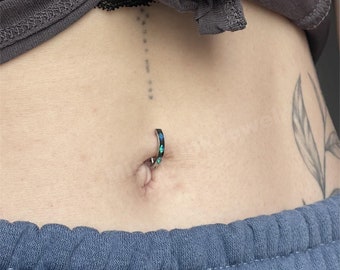 14G ASTM F136 Titan Bauchnabelklicker| Blauer Opal-Nabelpiercing-Ring| Aufklappbarer Bauchring|Nabelklicker|Gebogene Nabelhantel 1,6*10/12mm