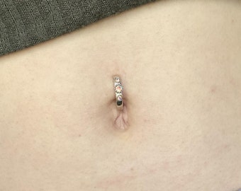 14G S925 Sterling Silver CZ Belly Button Clicker| Hinged Curved Belly Bar| Belly Hoop| Navel Ring| Belly Huggie| Belly Clip Ring| 1.6*10MM