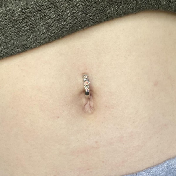 14G S925 Sterling Silver CZ Belly Button Clicker| Hinged Curved Belly Bar| Belly Hoop| Navel Ring| Belly Huggie| Belly Clip Ring| 1.6*10MM