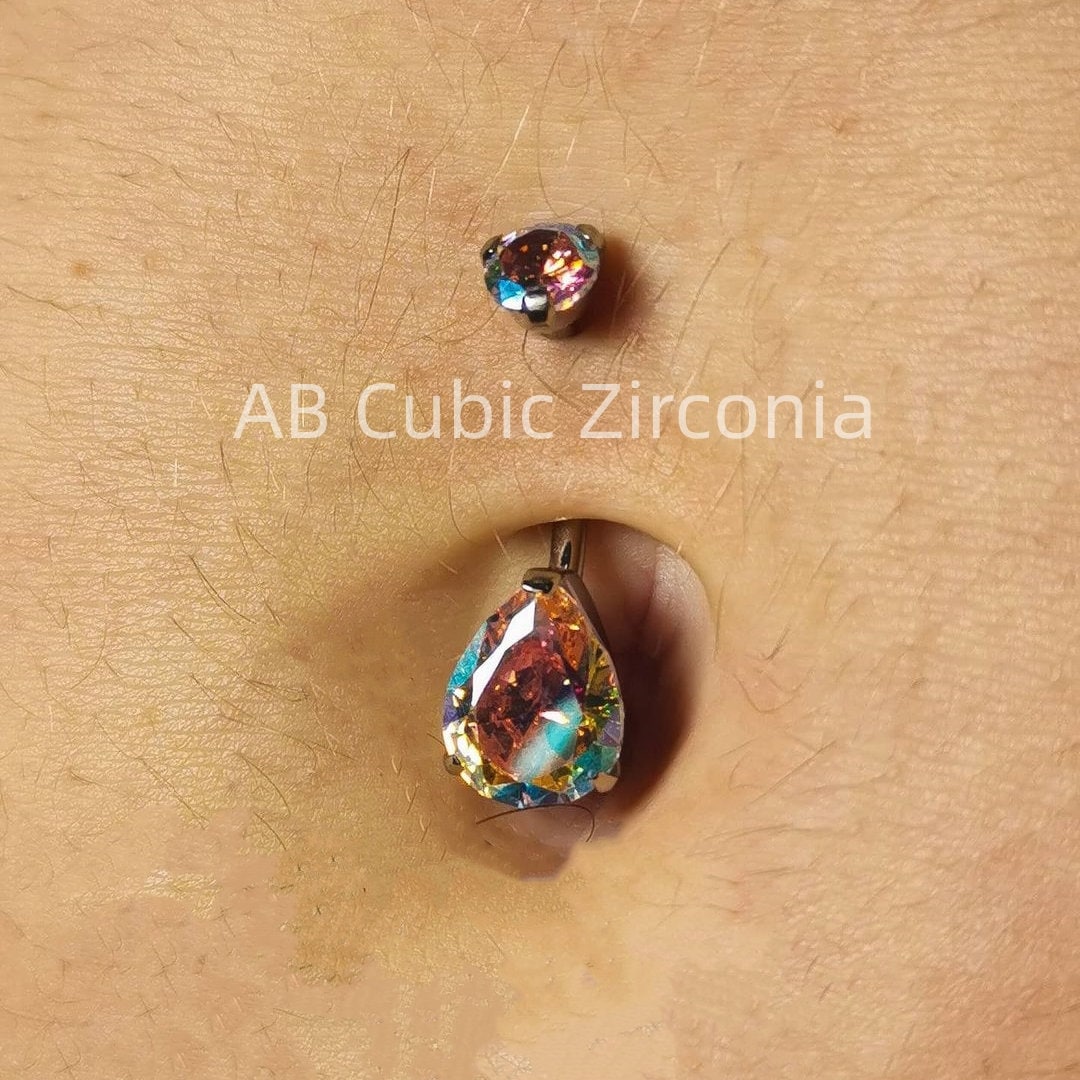 14G Internally Threaded Titanium Belly Button Ring CZ Belly Jewelry