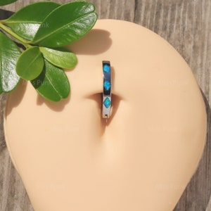 14G ASTM F136 Titanium Belly Button Clicker| Blue Opal Navel Piercing Ring| Hinged Belly Ring|Navel Clicker|Curved Navel Barbell 1.6*10/12mm