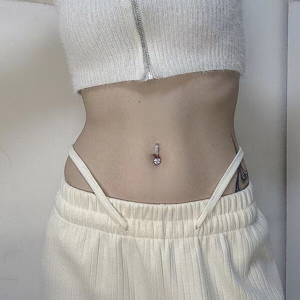 14G Triple Heart Belly Button Ring| CZ Belly Ring| Belly Bar| Navel Jewelry| Reverse Belly Ring 1.6*10mm Silver/Gold