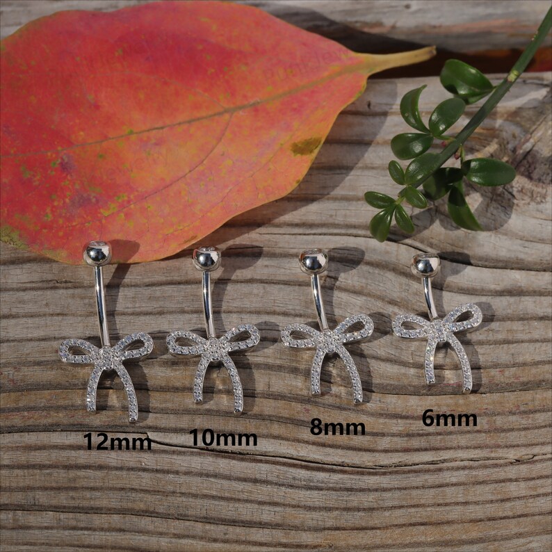 14G Sterling Silver Bow Belly Button Ring Fresh PiercingJewelry Never Getting Green Jewelry Waterproof Navel Barbell 1.66/8/10/12mm image 10