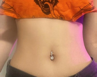 14G Sterling Silver Clear CZ Belly Button Ring/ Waterproof Navel Ring/ Fresh Piercing Jewelry/ Never Getting Green Belly Ring 1.6*8/10/12mm