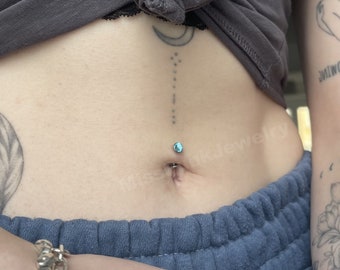 14G  F136 Titanium Blue CZ Fat Floating Belly Ring| Internally Threading Belly Bar| Blue CZ Belly Button Ring| Navel Ring 6/8/10/12/14mm