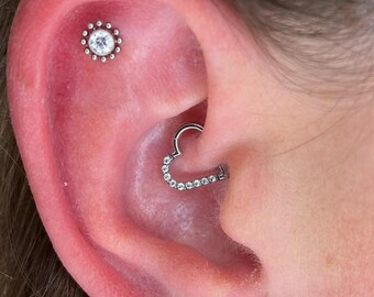 16G G23 Titanium CZ Heart Daith Earring Heart Daith Clicker Daith