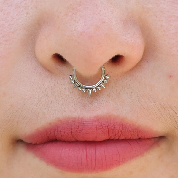 16G 316L Steel Spikes Septum Hoop| Punk Septum Jewelry| Septum Piercing Steel| Septum Nose Ring| Daith Hoop Earring|1.2*8/10mm Silver Gold