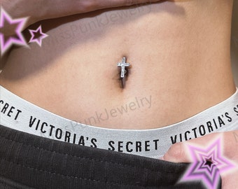 14G Cross Sterling Silver Belly Button Ring/ Belly Button Jewelry/ Silver Navel Belly Bar/ BellyJewelry/Never Getting Green  1.6*6/8/10/12mm